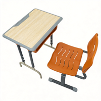 Ensemble de chaise et de bureau d'école modernes réglables en hauteur pour élèves du primaire et du secondaire avec tiroir de rangement, dessus en bois orange pour utilisation en salle de sport
