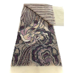 Haute Densité De Mariée Paillettes Perlées Broderie Tulle Dentelle Tissu Français <span class=keywords><strong>Blanc</strong></span> Couleur Brodé Perles Dentelle Tissu - Product Image 1