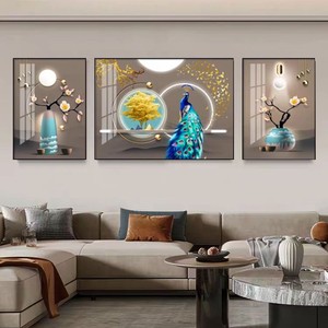 Triptyque de peinture en porcelaine cristalline, motif animalier, style moderne et luxueux, pour décoration murale de salon - Product Image 6