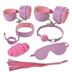 Sm Leather 7 Piece <b>Set</b> Black Red Handcuffs Blindfold Rope Restraints For Couples <b>Bondage</b> Toys - Product Image 4