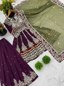 Faux Georgette lourde avec haut de travail à séquence de broderie lourde-sarara et ensemble Dupatta entièrement cousu prêt à porter - Product Image 2