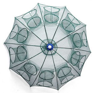 Piège à poissons portable d'extérieur en nylon haute résistance avec cadre en acier inoxydable galvanisé pour étang, rivière, lac, mer, crevettes - Product Image 3