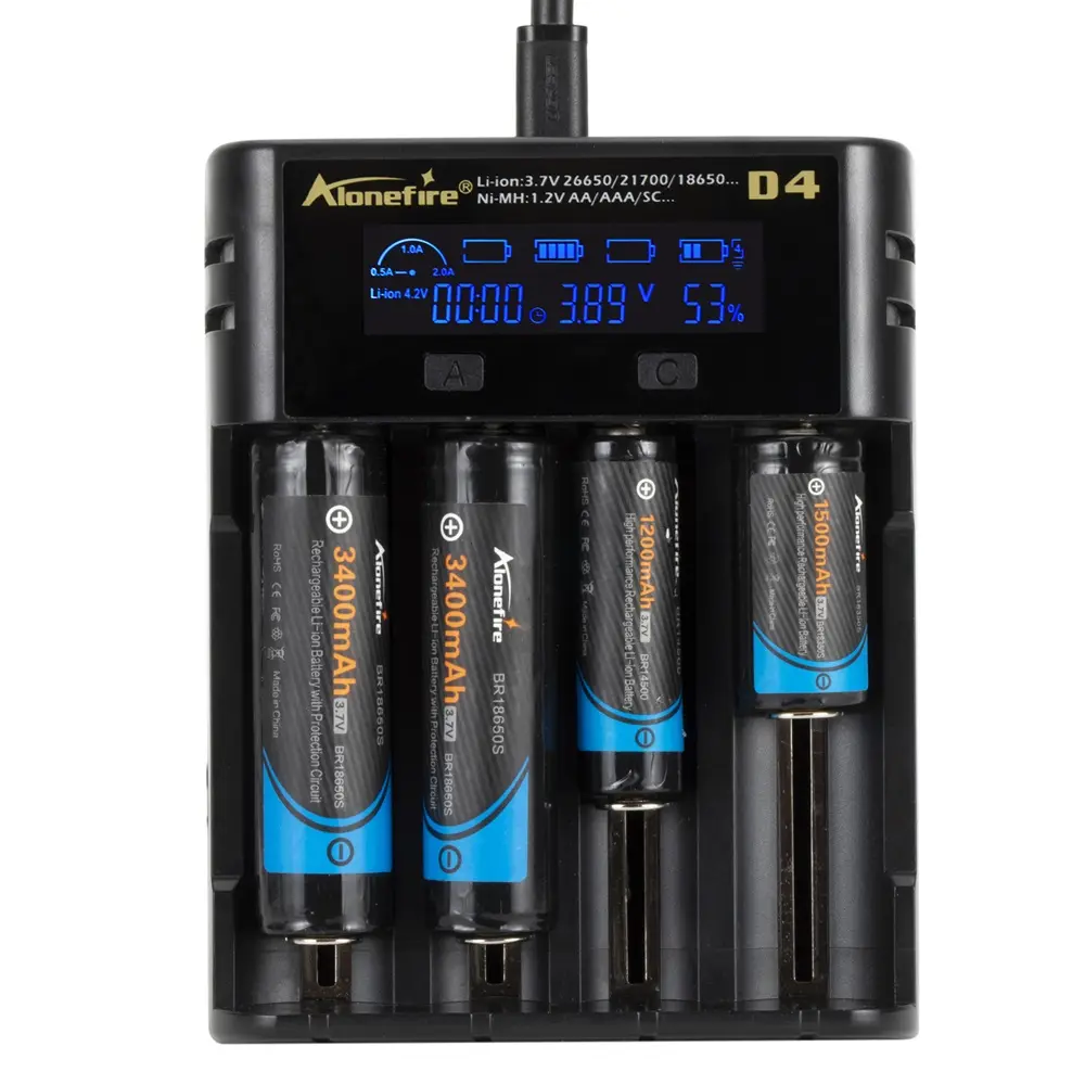 Alonefire D4 умное устройство для зарядки 18650 26650 21700 батареи ЖК-экран дисплей USB перезаряжаемый аккумулятор 4 слота для зарядки AA, AAA, интеллигентая (ый) 2A устройство для быстрой зарядки