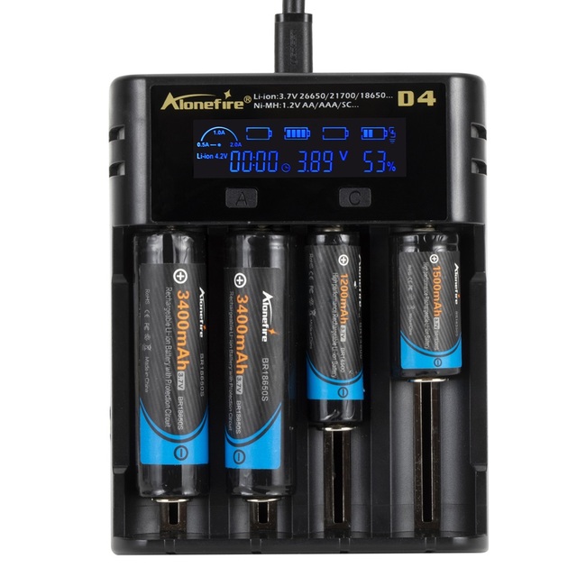 Alonefire D4 Smart Charger 18650 26650 21700 Battery LCD Screen Display USB 4 Slots Charging AA AAA Intelligent 2A Fast Charger