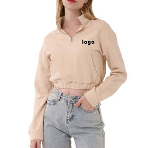 2025 nouveauté de haute qualité conception personnalisée à capuche femmes mode quart Zip blanc sweats à capuche haut court femmes veste - Product Image 1