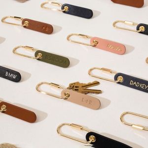 Embossed Leather Oblong Tag Keychain Personalized <b>Key</b> <b>Ring</b> Custom Leather <b>Bag</b> Charm Minimalist Bridesmaid Favor, Gift for Mom - Product Image 1
