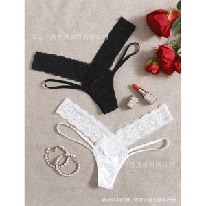 Nouvelles culottes sexy en dentelle et résille pour femmes Qianxiu, T-shirts transparents à coupe triangulaire, entrejambe en coton taille basse, tendance et - Product Image 1