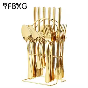 High Quality Reusable Roman Style Dinnerware Set Stainless Steel Gold Cutlery sets Knife Spoon Fork Flatware set