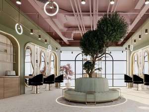 Diseño de Interiores de Lujo para Salón de Belleza, Muebles Personalizados para Salón de Belleza, Estaciones Curvas Estilo Crema, Instalación Llave en Mano - Product Image 4