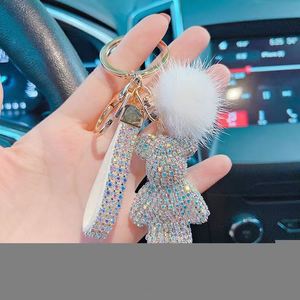 New Style Luxury Designer Rhinestone Teddy Bear <b>Key</b> Chain <b>Key</b> <b>Ring</b> Wristlet Fur Keychain - Product Image 4