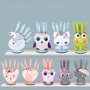 ホット販売かわいい動物6個包丁ナイフセットステンレス鋼焦げ付き防止ダイヤモンドパターン漫画エレフォンスタンド付き - Product Image 4