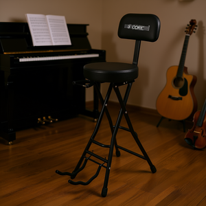 เก้าอี้กีตาร์ปรับระดับได้ 5 ระดับ พร้อมเบาะนั่งบุนวมและขาตั้งสำหรับอุปกรณ์เครื่องดนตรี - Product Image 2