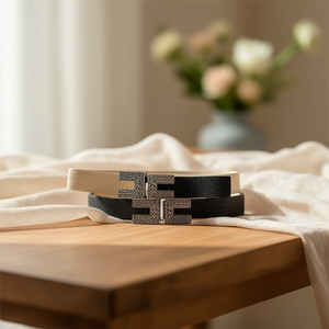 Cintura elastica in PP con fibbia rotonda in metallo a doppia C, larga 5 cm, 75-80 cm, per donna, cinture alla moda - Product Image 3