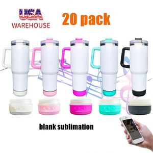 Entrepôt USA – Lot de 20 gobelets haut-parleurs sans fil en acier inoxydable blanc de 40 oz avec poignée, pour sublimation - Product Image 4