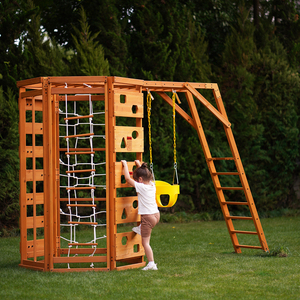 Juego de Parque Infantil Interior de Madera Ecológico Montessori 9 en 1 para Niños Pequeños, Incluye Escalera de Cuerda, Barra de Monos, Muro de Escalada y Tobogán - Product Image 3