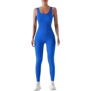 Pakaian olahraga Gym wanita tanpa jahitan elastis tinggi Jumpsuit Yoga seksi satu potong Jumpsuit yoga wanita