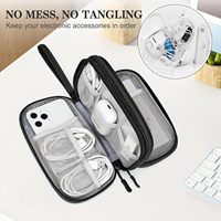Tas Travel Portabel Tahan Air Dua Lapis Serbaguna untuk Kabel, Pengisi Daya, Ponsel, Earphone Hitam