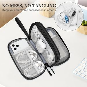 Pochette de <span class=keywords><strong>voyage</strong></span>, étui de transport portable, imperméable, double couche, sac de rangement <span class=keywords><strong>tout</strong></span>-en-un pour cordon, chargeur, téléphone, écouteurs, noir - Product Image 5
