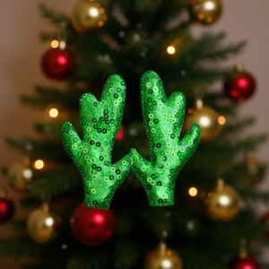 Ornamento Natalizio a Forma di Corna di Cervo Ilan, 4x8mm, Paillettes Verdi, 2 Pezzi, Decorazione per Albero - Product Image 2