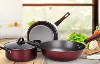 Ensemble de 3 ustensiles de cuisine à induction avec poignée anti-chaleur douce au toucher, casseroles et poêles antiadhésives en fer, métal et verre pour la cuisine à domicile