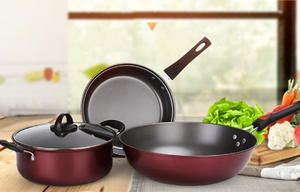 家庭料理用の鉄金属ガラスからのソフトタッチステイクールハンドル焦げ付き防止鍋鍋付き3個キッチン誘導調理器具セット - Product Image 2