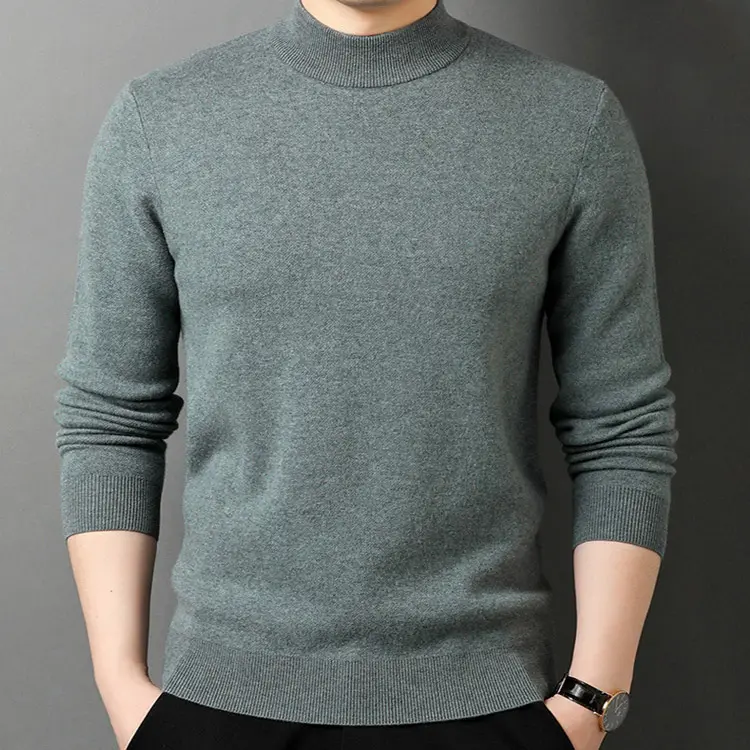 Base Knitted Men's Sweater Hedging High Quality Customizable Solid Color Half-high Neck Long-sleeved Slim Spring and Autumn