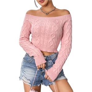 Pull court sexy à manches longues en tricot uni pour femmes, tendance - Product Image 2