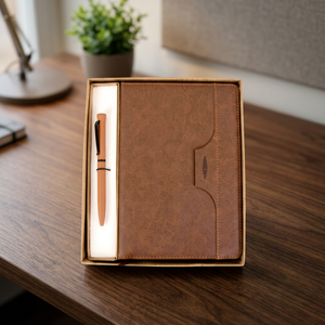 Brown PU Leather Notebook and Pen <b>Gift</b> <b>Set</b> in Presentation Box - Product Image 2