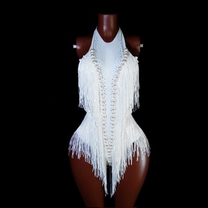 Mono blanco con flecos para baile <span class=keywords><strong>latino</strong></span>, traje sexy de discoteca para <span class=keywords><strong>DJ</strong></span>, traje de actuación para mujer, ajustado para escenario con efecto levanta caderas - Product Image 1