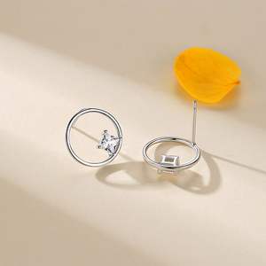 Customizable copper version Minimalist S925 Sterling Silver Zircon Hollow <b>Ring</b> Diamond Zircon Stud Earrings Exclusive for <b>Women</b> - Product Image 3