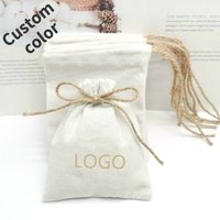 Sac cadeau en lin emballage bijoux coton Jute pochettes à cordon pochette de maquillage fête de mariage sac de rangement impression Logo Sachet personnalisé