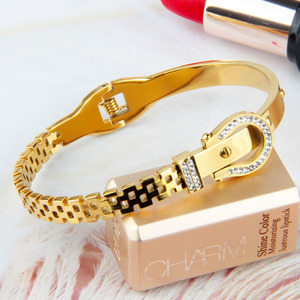 Di alta qualità placcato oro combinazione Set per le donne diamante appeso piccola fibbia della cintura in acciaio inox Charm bracciale regalo - Product Image 5