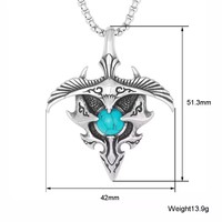 Haute Qualité Creative Design Turquoise Bijoux En Acier Inoxydable Vintage Aigle Pendentif Collier avec Effet 3D