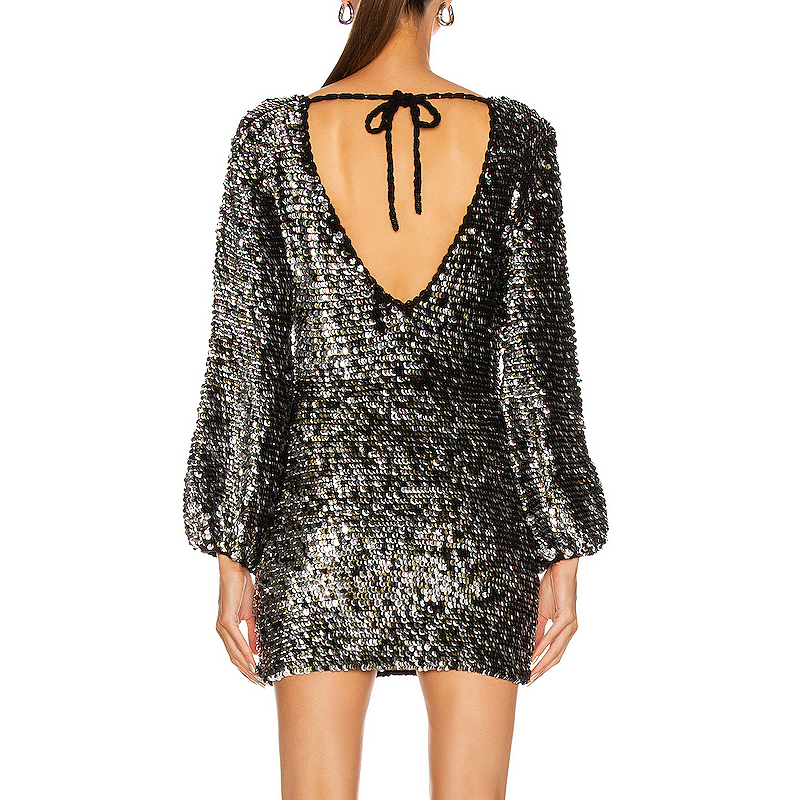 short backless sequin dress Backless Sequin Short Prom Dress V Neck Champagne Gold Sheath Homecoming Dresses ARD2819