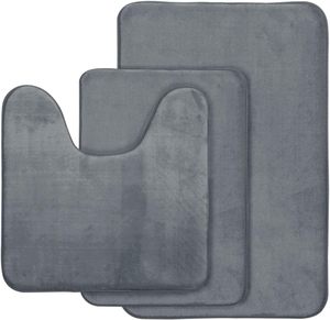 סט 3 חלקים של שטיחי אמבטיה מקצף זיכרון, נגד החלקה, ייבוש מהיר, סופגי מים, פלנל רחיץ לשימוש ביתי - Product Image 1