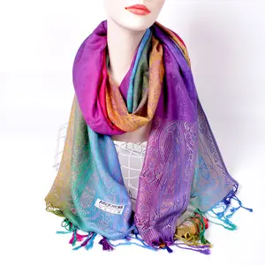 2024 chất lượng cao Pashmina khăn choàng mới cầu vồng Jacquard tùy chỉnh khăn mềm chất lượng cao Pashmina khăn choàng