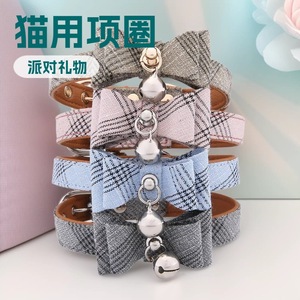 Collier pour chat avec nœud papillon, motif en treillis, réglable pour petits chats, cadeau toutes saisons - Product Image 1