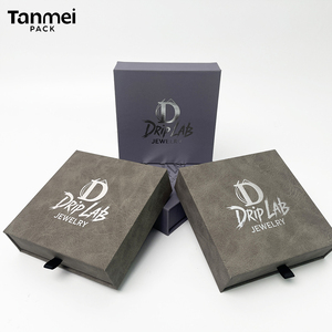 Custom Logo Grey Luxury Drawer Jewelry <b>Box</b> Sliding <b>Gift</b> Packaging for Necklaces <b>Earrings</b> and Bracelets - Product Image 1
