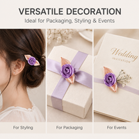 Rose en ruban de satin faite à la main sur mesure avec feuilles, petite fleur en tissu à appliquer pour vêtements, chaussettes, coiffes et accessoires floraux.