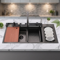 Évier de cuisine double en acier inoxydable 304, cascade de pluie volante, grand modèle multifonctionnel pour hôtel, restaurant, villa