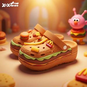 फ्रेंच फ्राइज़ बर्गर सजावट डिय क्लोग्स महिलाओं ग्रीष्मकालीन एवा आर्क समर्थन ऊंचाई का समर्थन करता है - Product Image 1