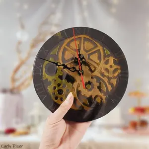 Early Riser DIY Resin Drip Map Gear Ornament Polished Arabic Roman Numeral Circular Clock Face Silicone Mold Design