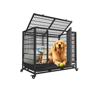 Black Solid Metal Tall <b>Dog</b> Cage with Plastic Tray and <b>Button</b> Closure-Pet Kennel for Breeding & Exercise - Product Image 1