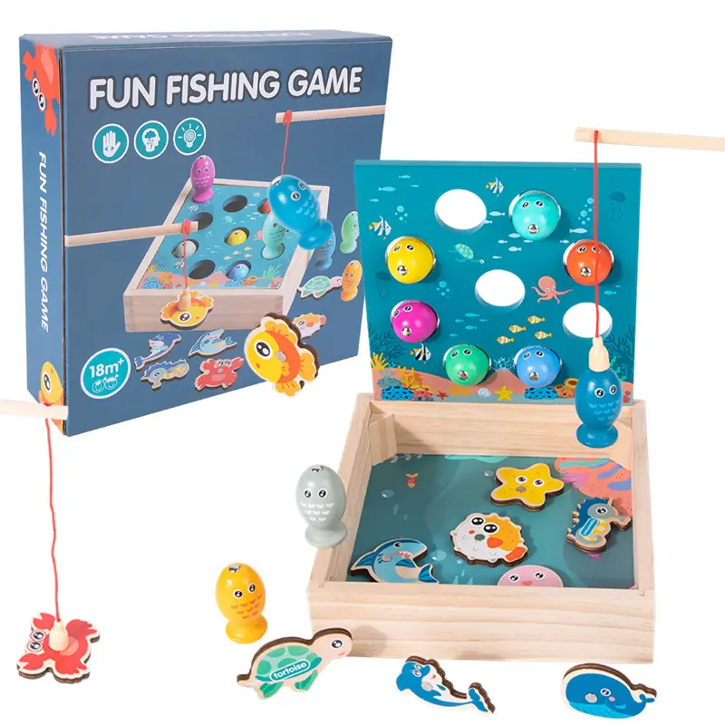 Hot Kids jouet éducatif apprentissage océan animal finition jeu en bois aimant pêche jouet ensemble