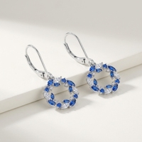 Boucles d'oreilles créoles pendantes QX personnalisées en argent sterling 925 plaqué or 18 carats avec zircon cubique bleu, fermoir à levier, pour femmes, vente en gros, usine OEM