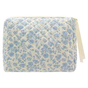 Borsa per il Trucco in Cotone con Chiusura a Cerniera per Donne, Grande Pochette da Viaggio Trapuntata, Organizer per Cosmetici da Ragazza, Blu, Marca LOHAS - Product Image 1