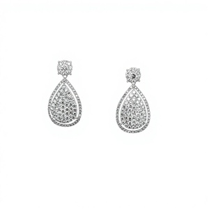 Pendientes Colgantes con Halo de Diamantes Cultivados en Laboratorio con Certificación IGI, Corte Pera, VVS |   Pavé de Diamantes en Forma de Lágrima de 1.15ct |   Plata 925 con baño de oro vermeil - Product Image 1