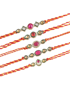 Ensemble de bracelets Rakhi de créateur en pierre Kundan de haute qualité avec fils multicolores pour hommes, pour le Raksha Bandhan, bracelet ethnique pour poignet - Product Image 2
