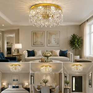Luminaires en cristal LED décoratifs de luxe modernes, plafonniers à 3 couleurs changeantes pour chambre à coucher, salon, restaurant - Product Image 3
