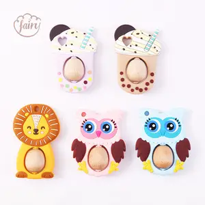 Tùy chỉnh cấp thực phẩm cao cấp động vật có hình dạng Elephant bé Silicone woodenteether Vòng mọc răng Toy Set cho trẻ sơ sinh răng